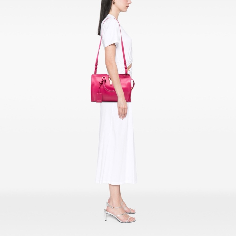 SOLD Auth Yves Saint Laurent Cabas Cynch Small Fuchsia Tote Y Bag pink leather - Picture 14 of 14